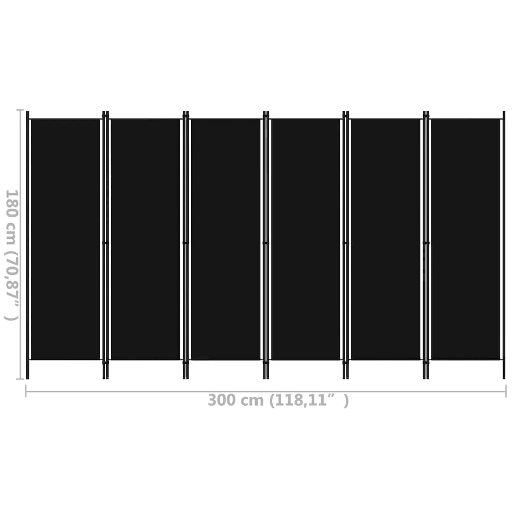 Room Divider, 6-Panel, Black, 300x180cm