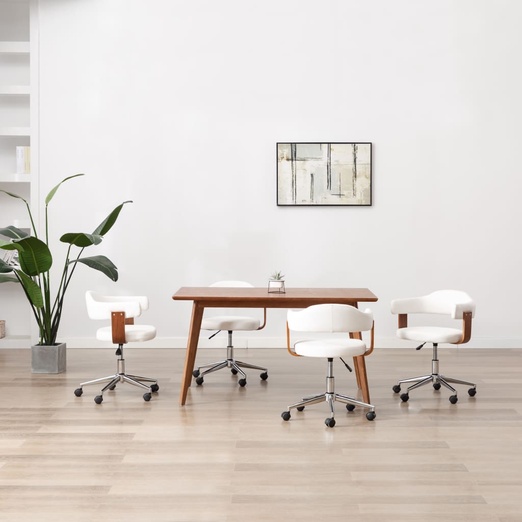 Dining chairs, 4 pcs, white, bentwood and faux leather