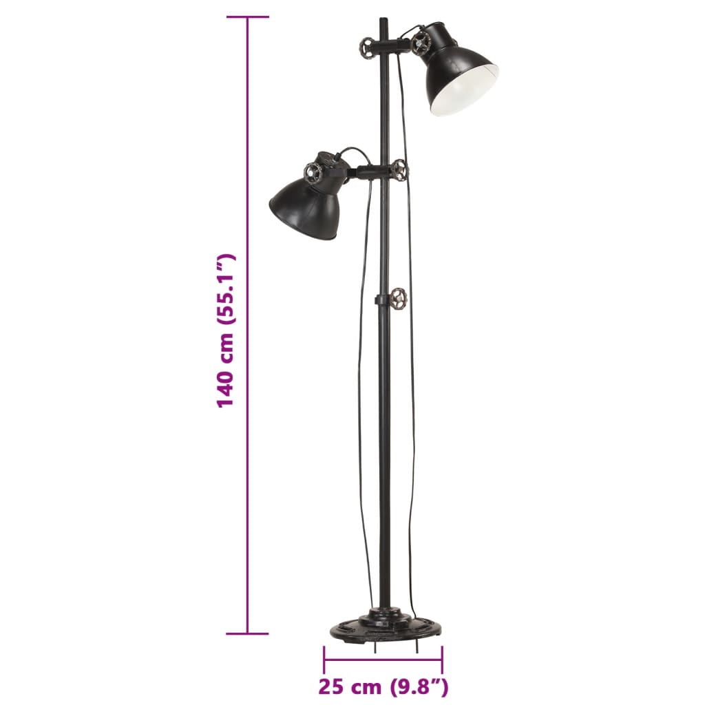 Floor lamp with 2 lampshades, black, cast iron, E27