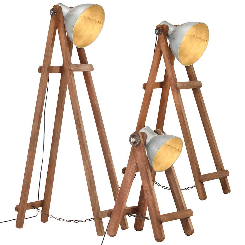 Floor lamps, 3 pcs., silver, solid mango wood, E27