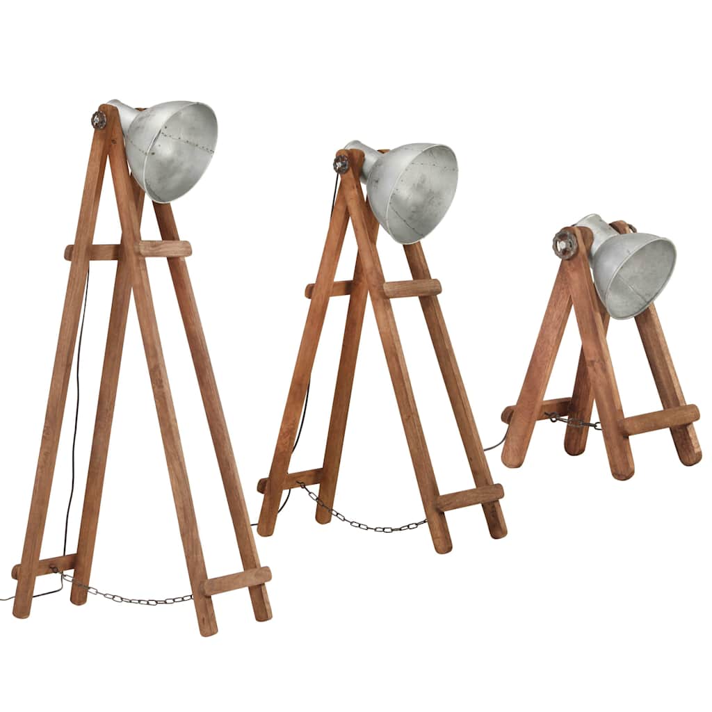 Floor lamps, 3 pcs., silver, solid mango wood, E27