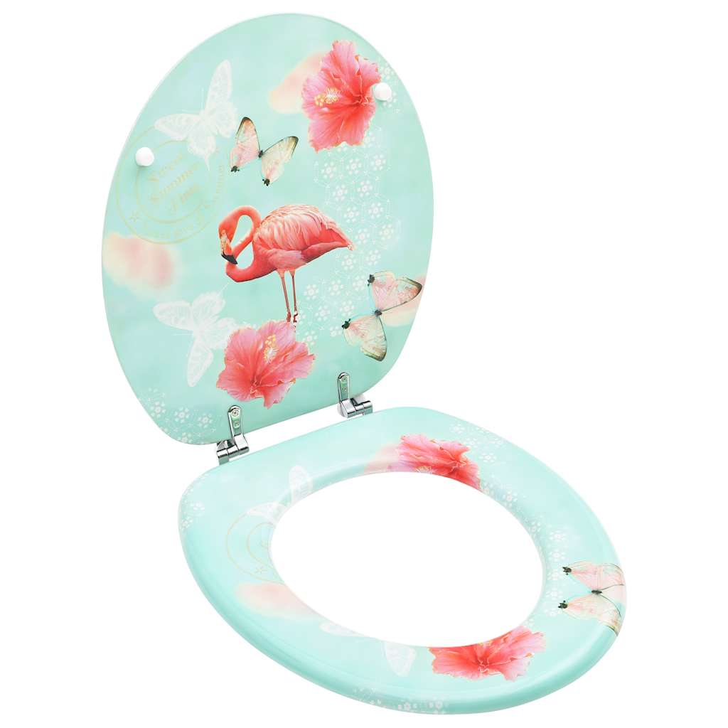 Toilet seat with lid, MDF, with flamingos