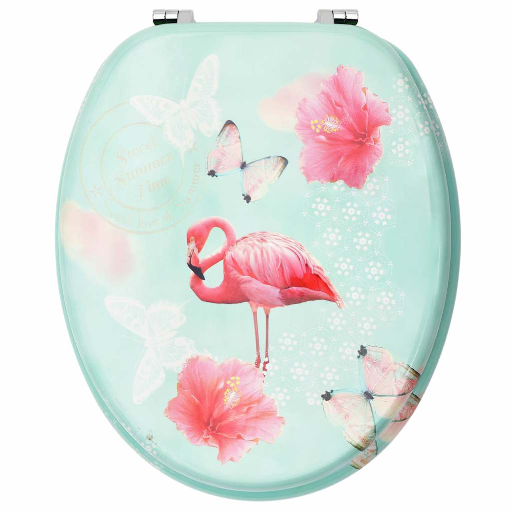 Toilet seat with lid, MDF, with flamingos