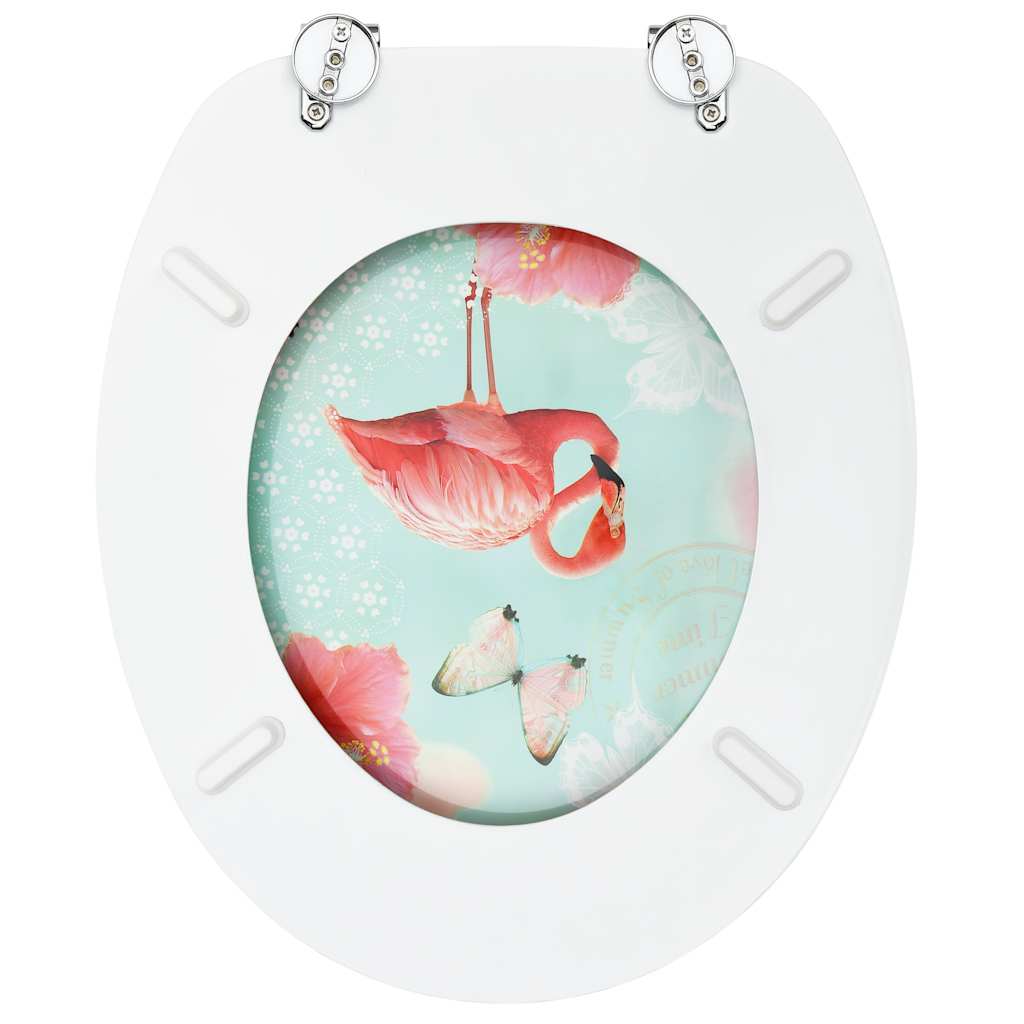 Toilet seat with lid, MDF, with flamingos