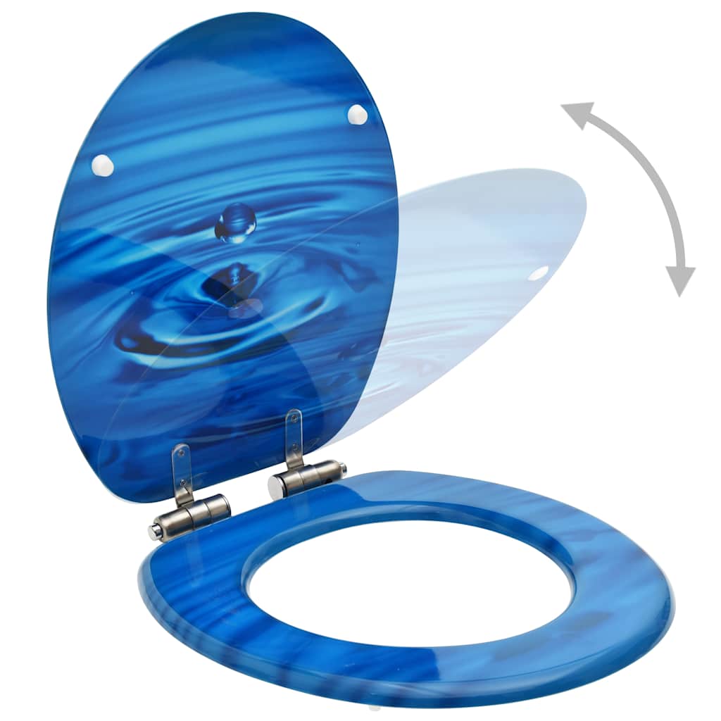 Soft-close toilet seat, MDF, with blue drop