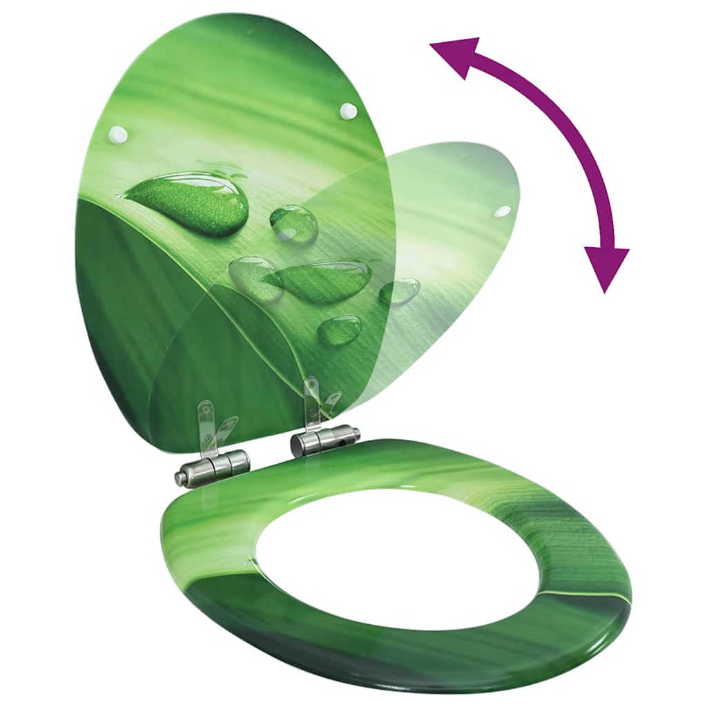 Toilet seat with soft-close lid, MDF, with green drop motif
