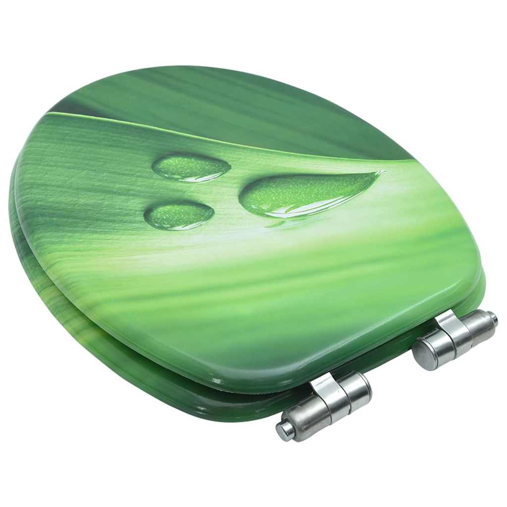Toilet seat with soft-close lid, MDF, with green drop motif