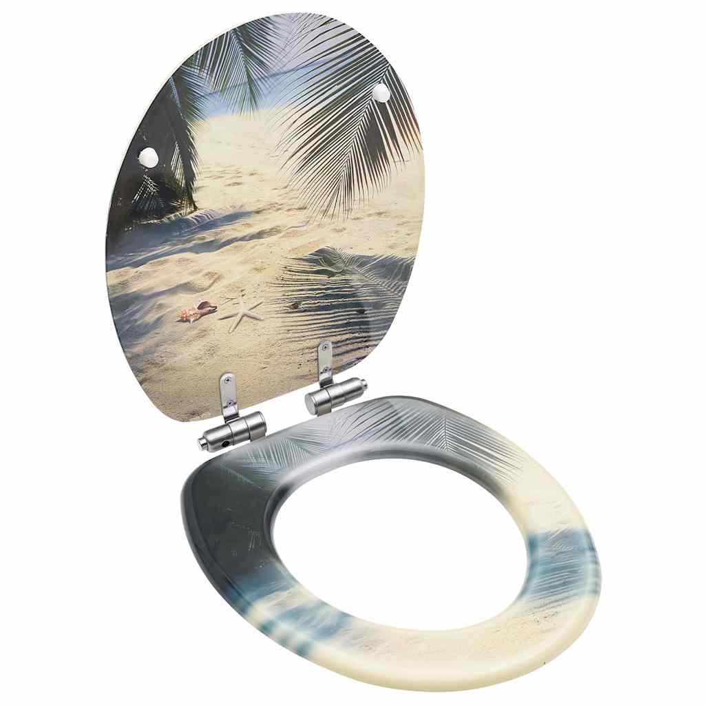Toilet seat with soft-close lid, MDF, beach design
