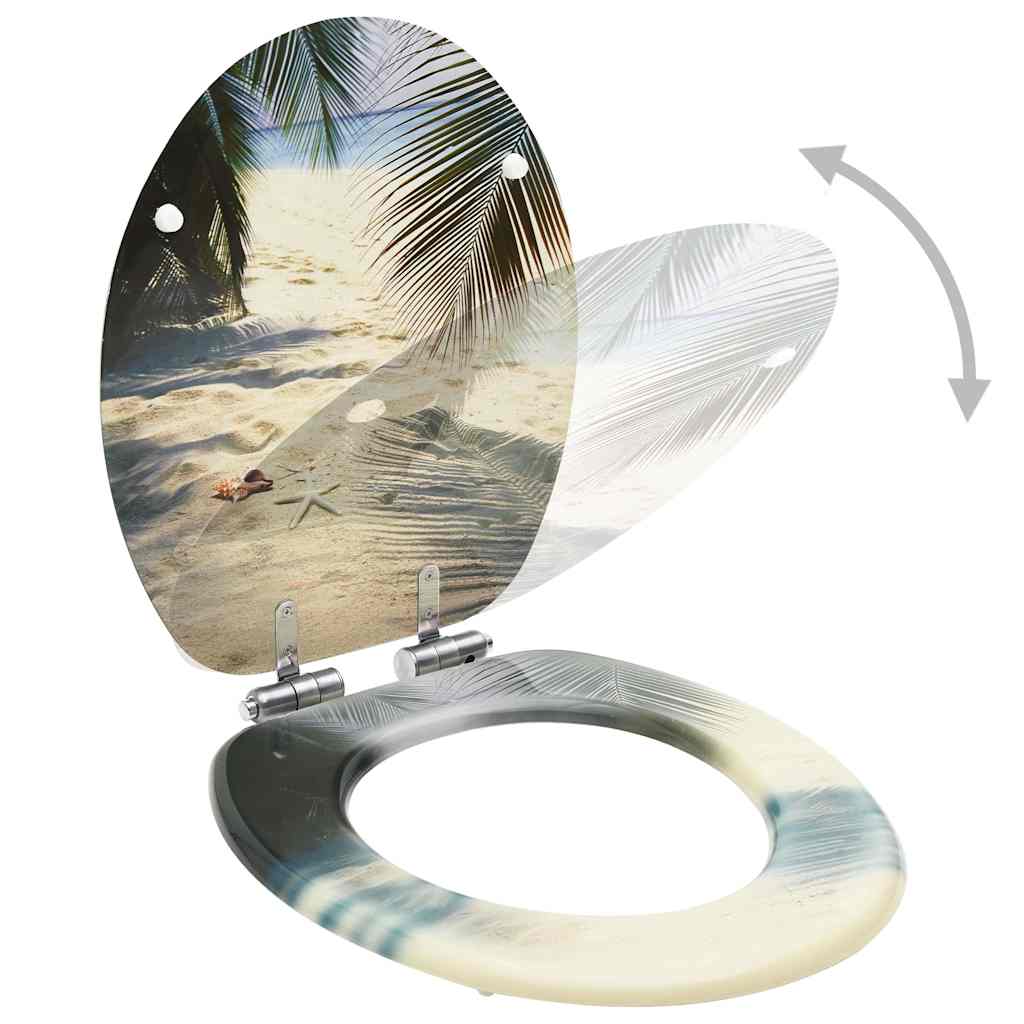 Toilet seat with soft-close lid, MDF, beach design