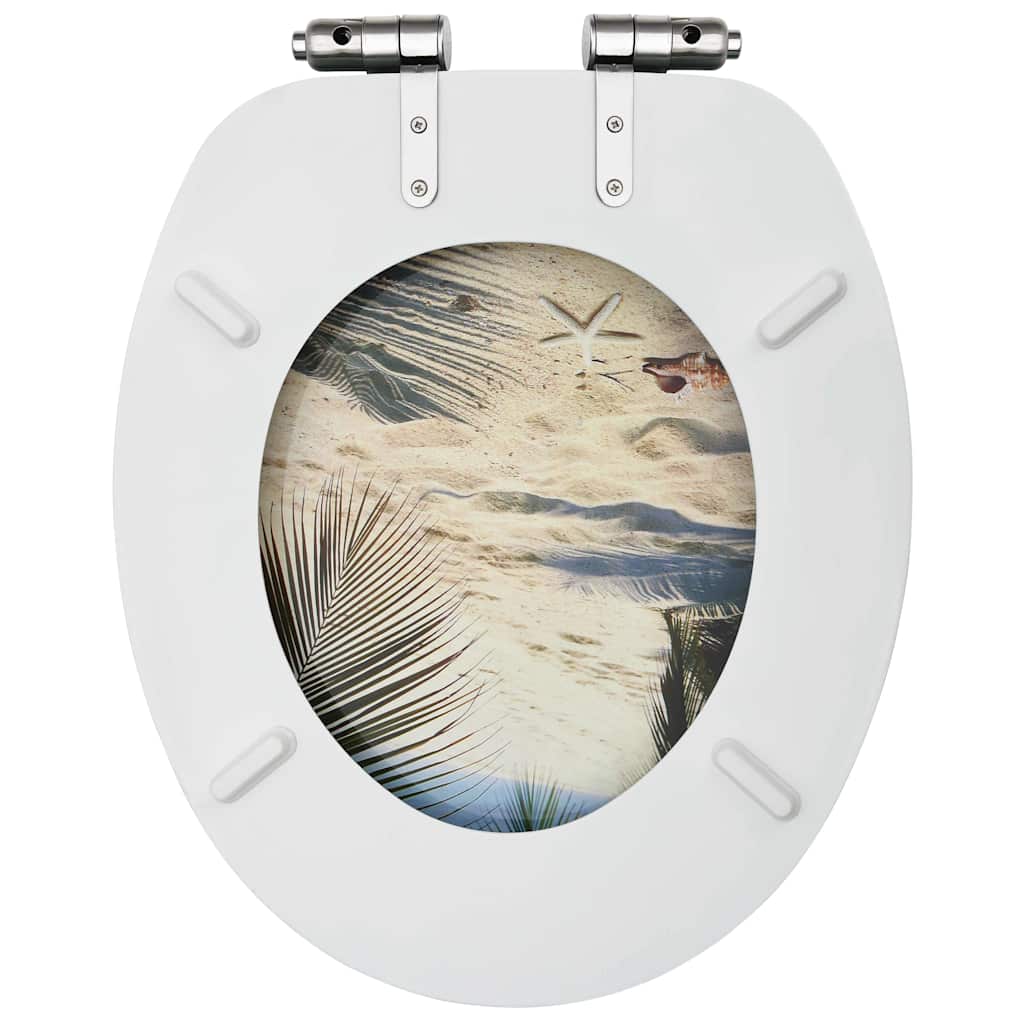 Toilet seat with soft-close lid, MDF, beach design