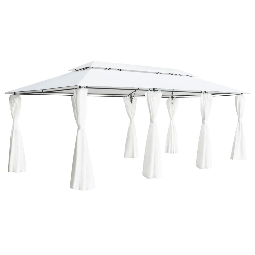 Gazebo with curtains IVORY, white, 600x298cm