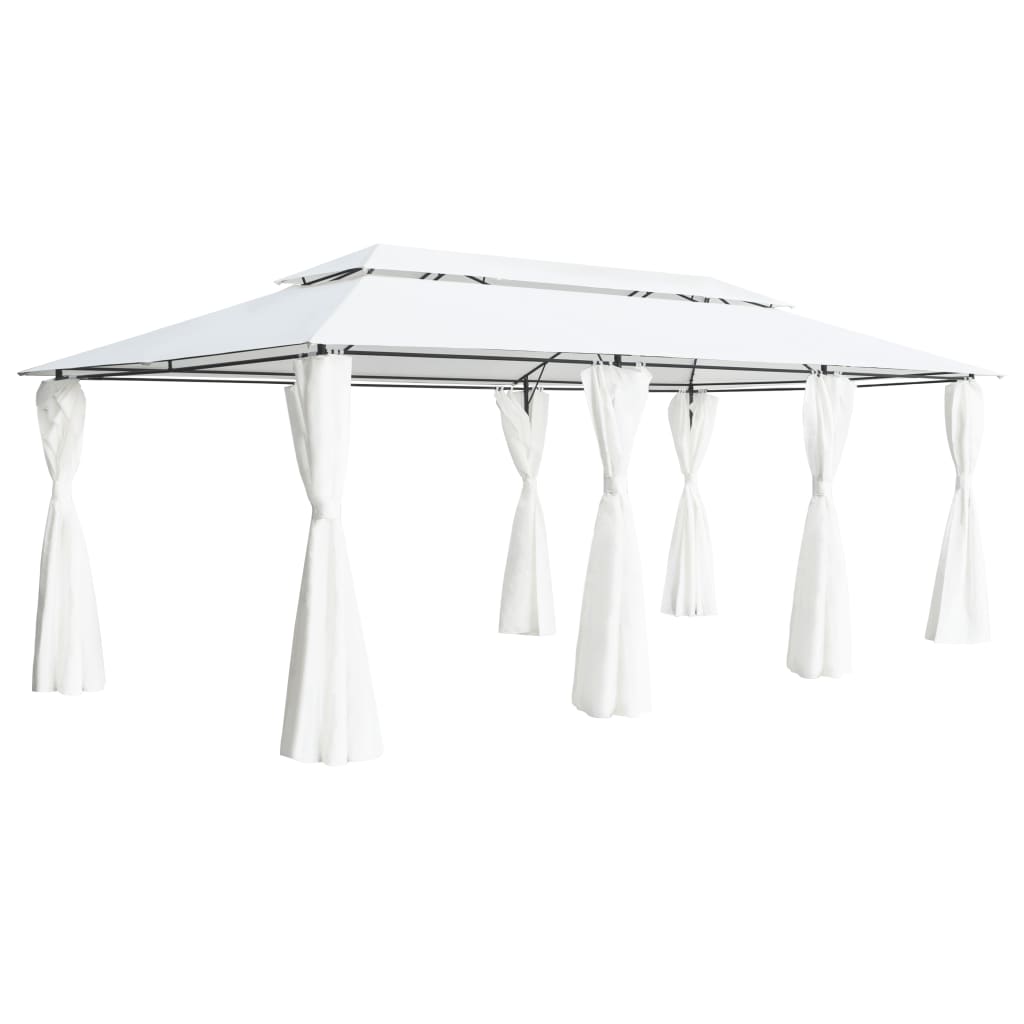 Gazebo with curtains IVORY, white, 600x298cm