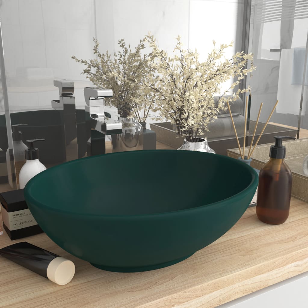 Luxury basin, matte green, 40x33cm, ceramic, oval