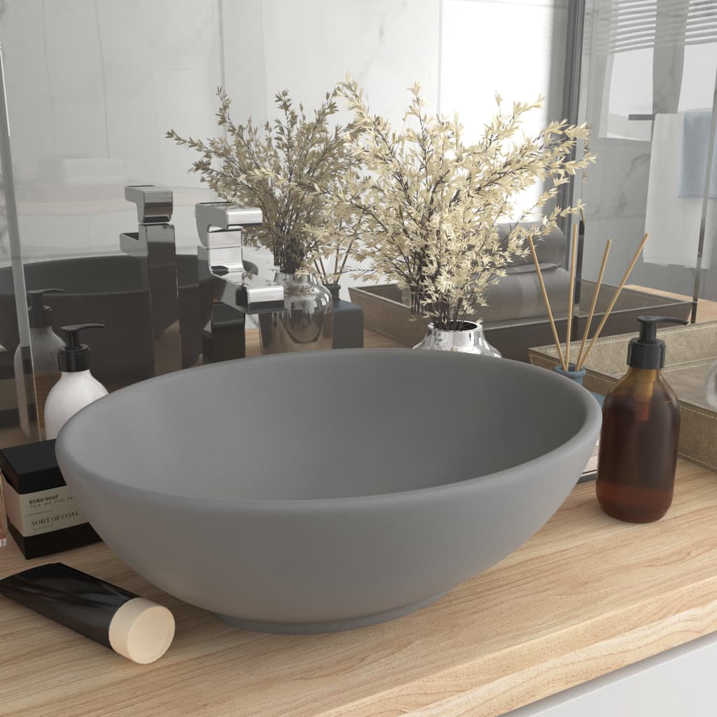 Luxury washbasin, matte grey, 40x33cm, ceramic, oval