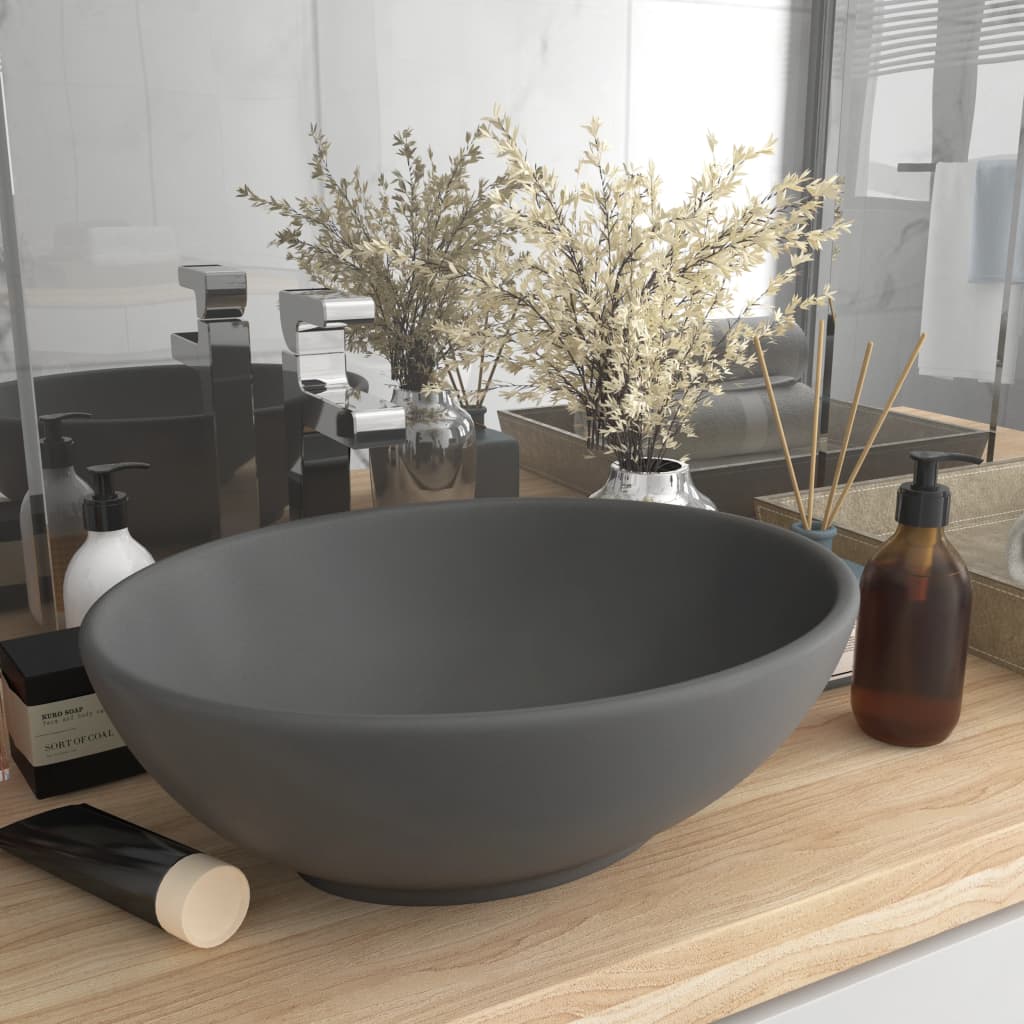 Luxury washbasin, matte grey, 40x33cm, ceramic, oval