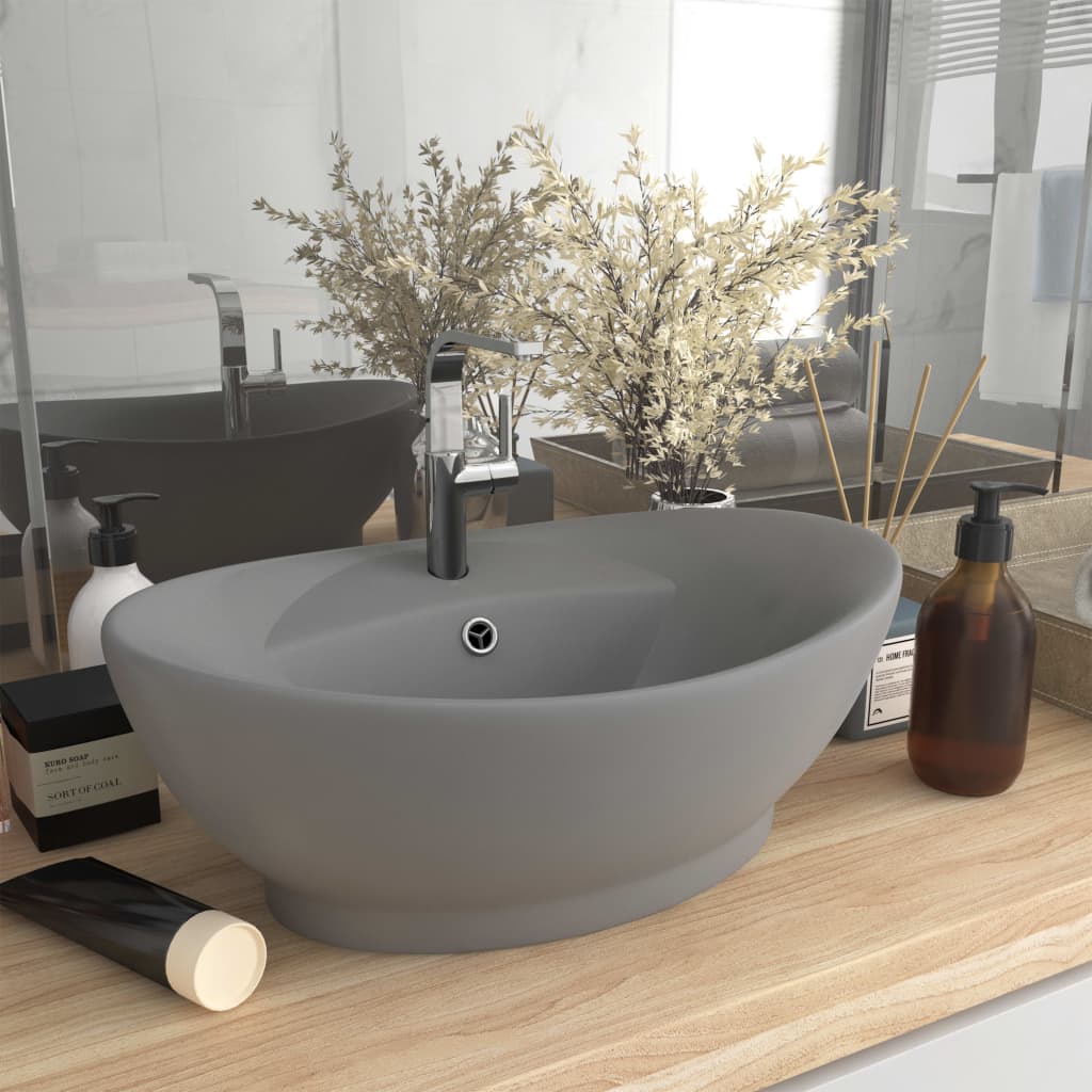 Luxury washbasin, matt grey, 58.5x39cm, ceramic