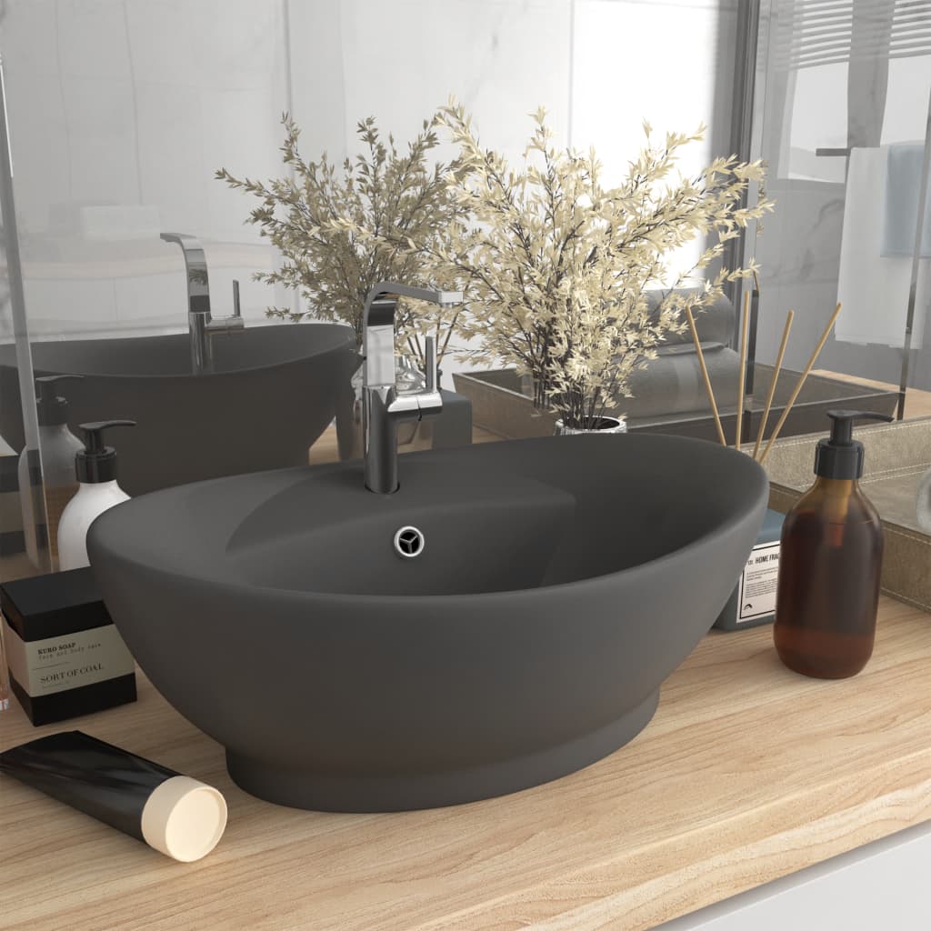 Luxury washbasin, matt grey, 58.5x39cm, ceramic