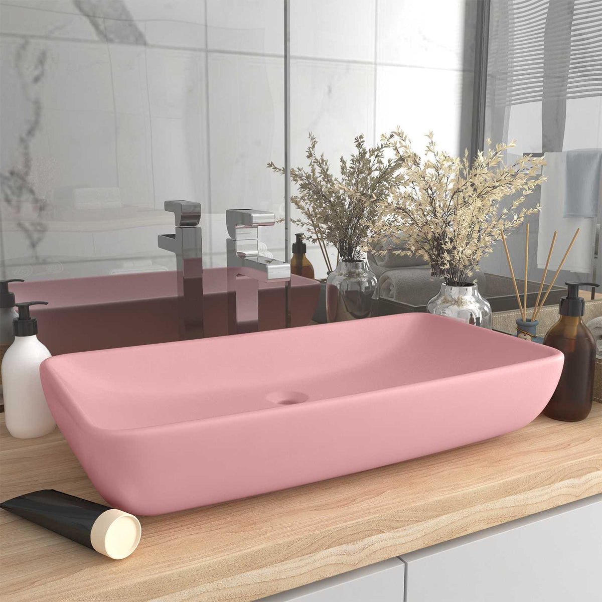 Luxury basin, pink, 71x38cm, ceramic, rectangular