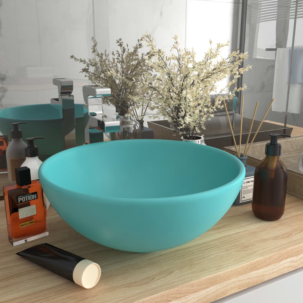 Luxury washbasin, matte green, 32.5x14cm, ceramic