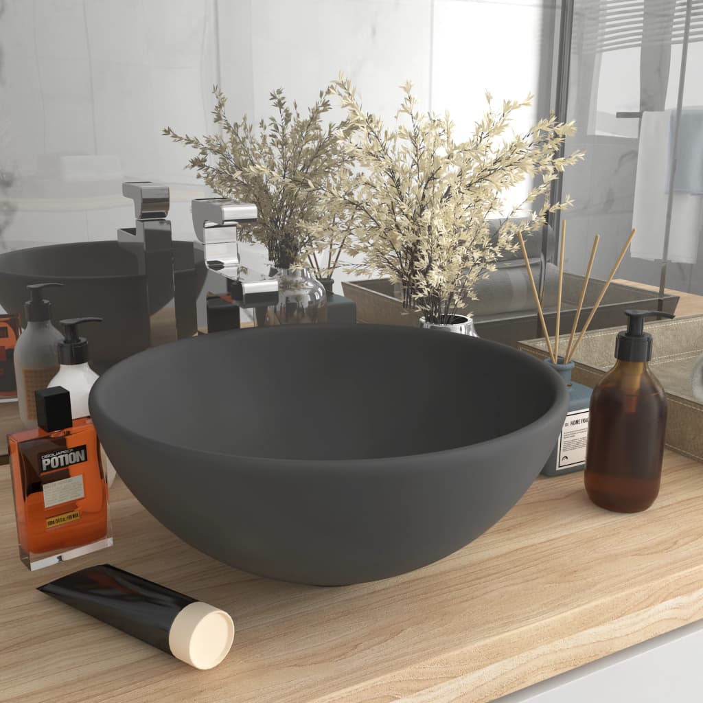 Luxury washbasin, matte grey, 32.5x14cm, ceramic