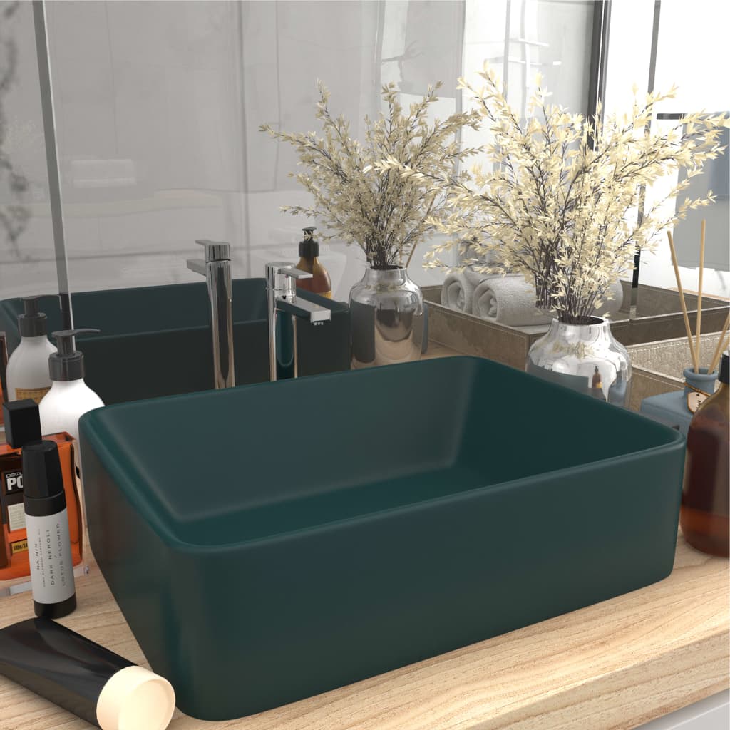 Luxury washbasin, matt green, 41x30x12cm, ceramic
