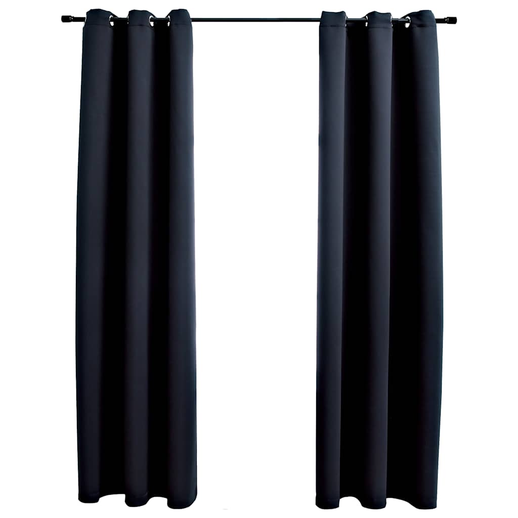 Neperšlampamos užuolaidos su žiedais, 2 vnt., juodos, 97x213 cm, audinys