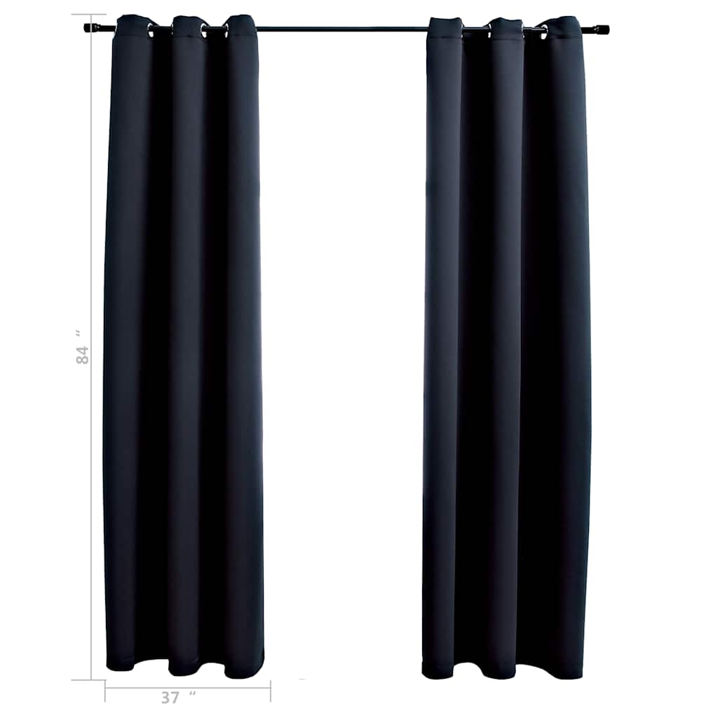 Neperšlampamos užuolaidos su žiedais, 2 vnt., juodos, 97x213 cm, audinys