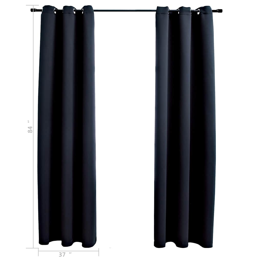 Neperšlampamos užuolaidos su žiedais, 2 vnt., juodos, 97x213 cm, audinys