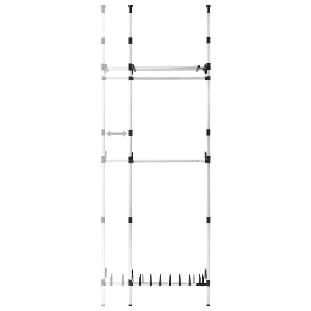 Wardrobe system with rods and shelf, aluminum