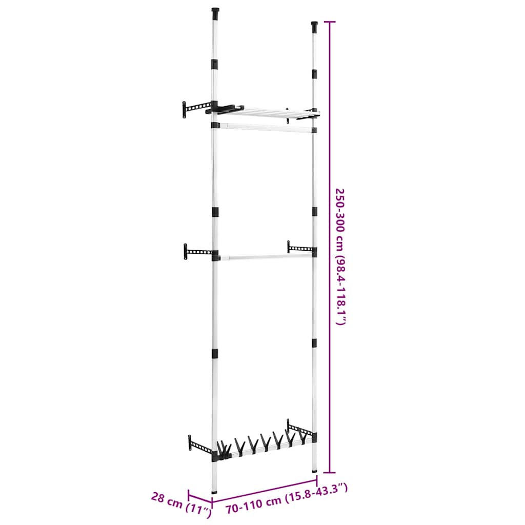 Wardrobe system with rods and shelf, aluminum