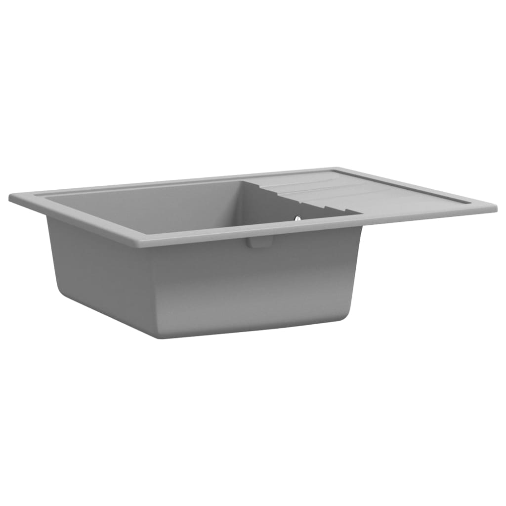 Kitchen sink with overflow, gray, granite