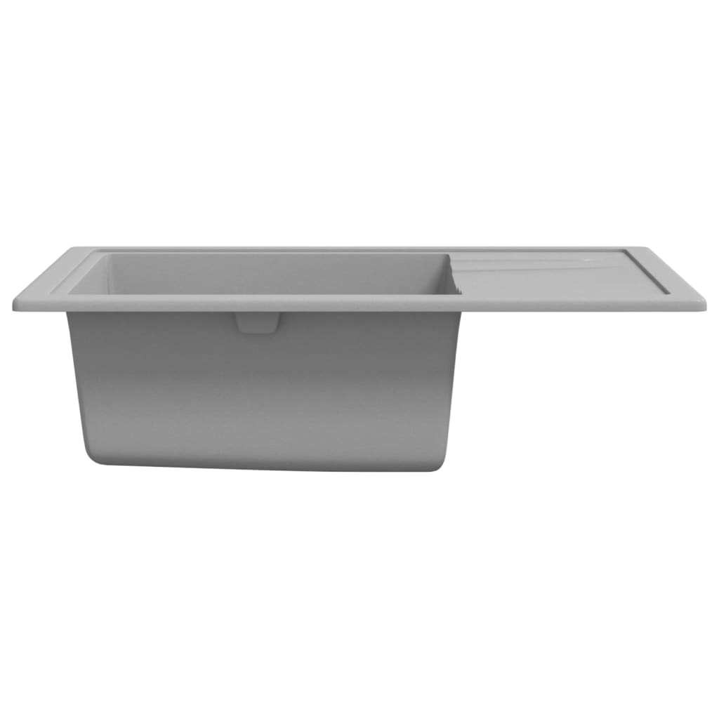Kitchen sink with overflow, gray, granite