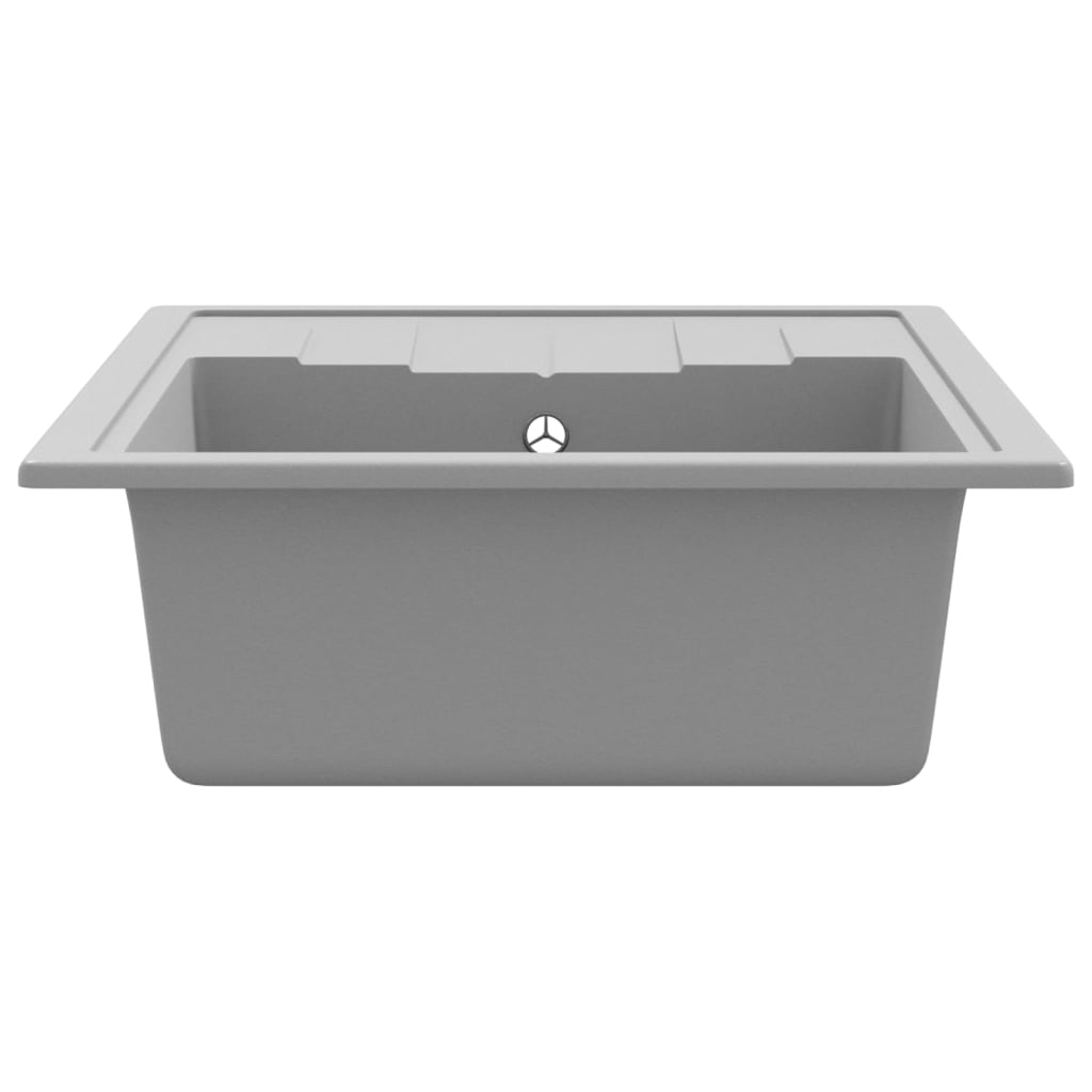 Kitchen sink with overflow, gray, granite
