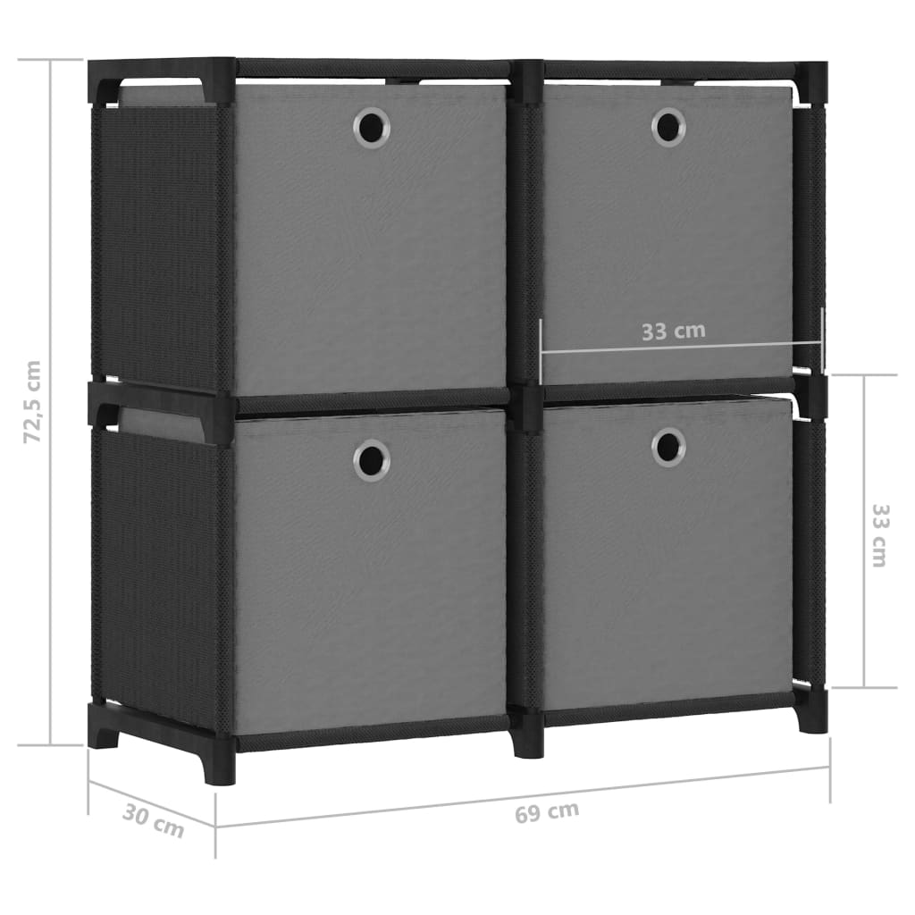 Plaukts ar 4 kastēm, melns, 69x30x72,5cm, audums
