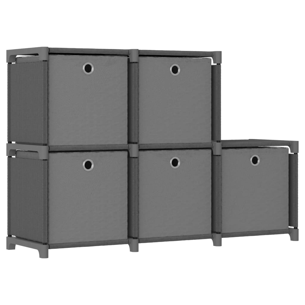 Shelf with 5 boxes, gray, 103x30x72.5cm, fabric