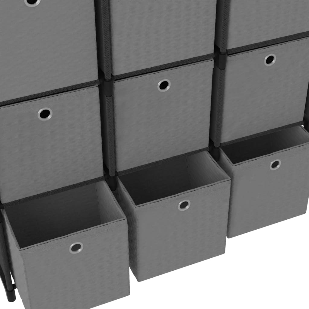 Shelf with 12 boxes, black, 103x30x141cm, fabric
