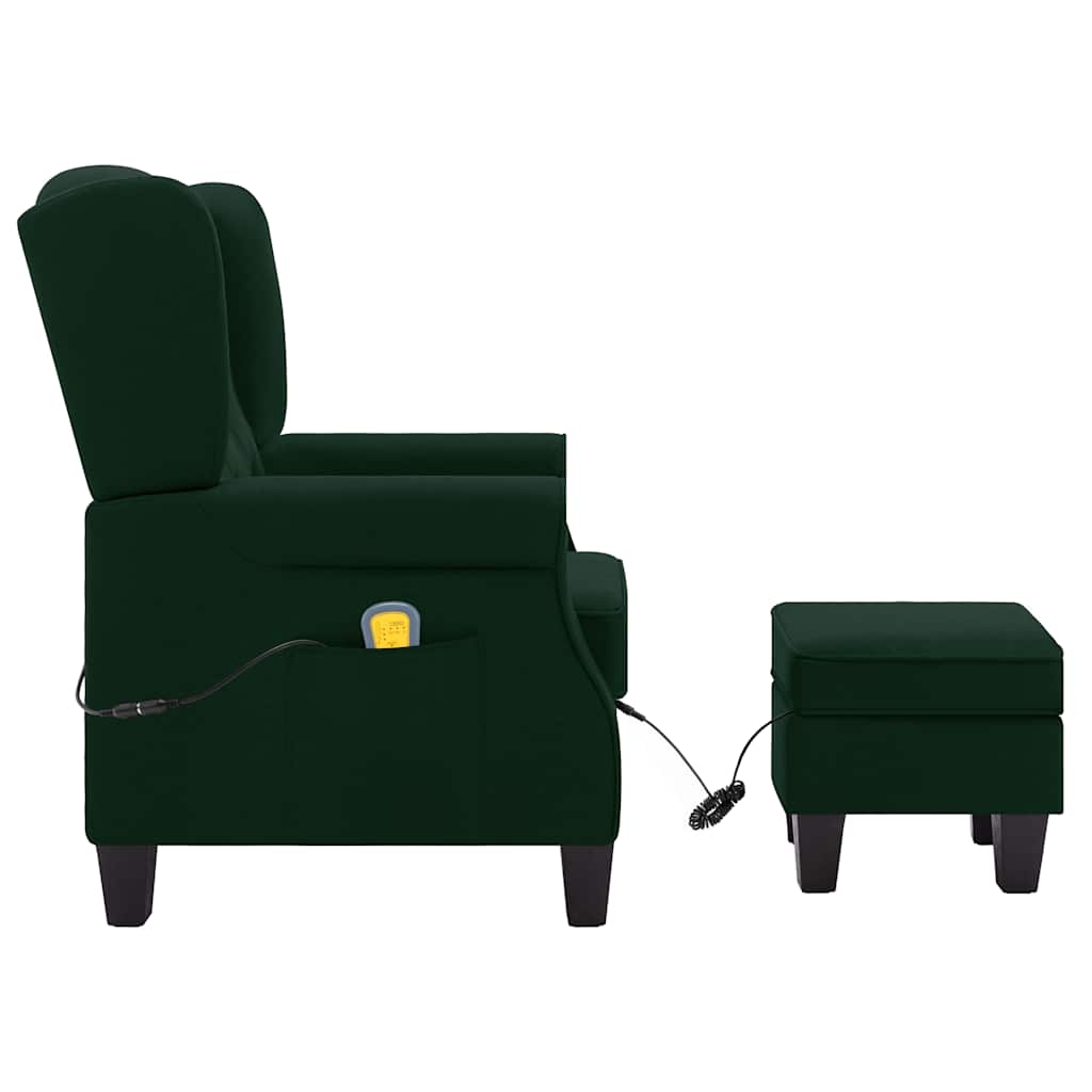 Massage armchair with footrest, dark green, fabric