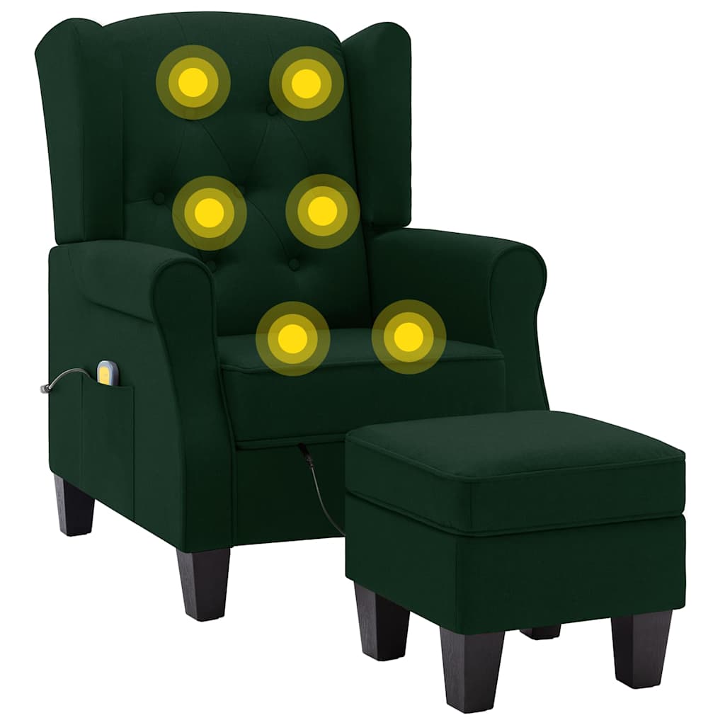 Massage armchair with footrest, dark green, fabric