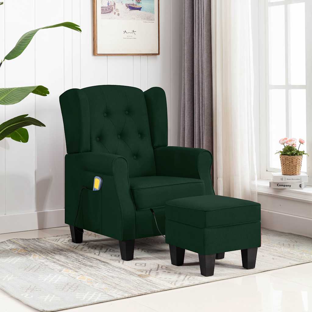 Massage armchair with footrest, dark green, fabric