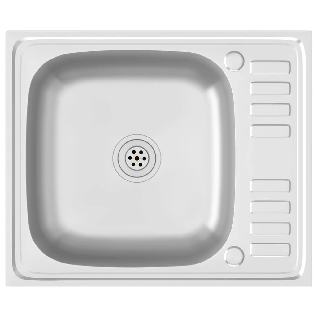 Kitchen sink with drainer, silver, 600x500x155mm, steel