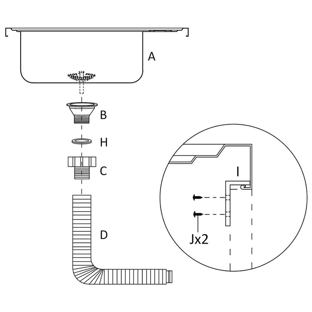 Kitchen sink with drainer, silver, 600x500x155mm, steel