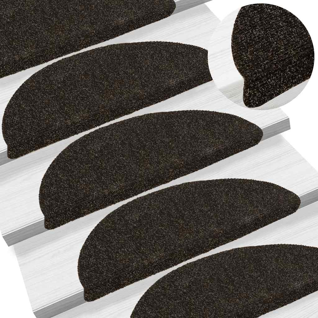 Stair mats, self-adhesive, 15 pcs, 56x17x3 cm, dark brown, semi-circular