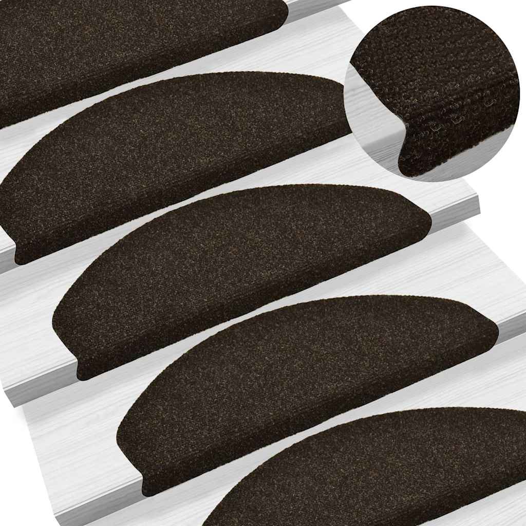 Stair mats, self-adhesive, 15 pcs, 65x21x4 cm, dark brown, semi-circular, large