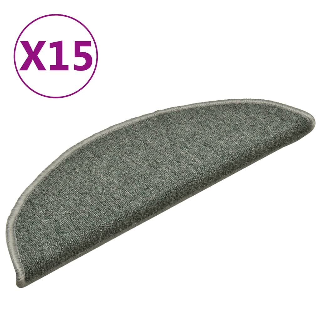 Laiptų kilimėliai, 15 vnt., 56x17x3 cm, tamsiai žali, pusapvaliai