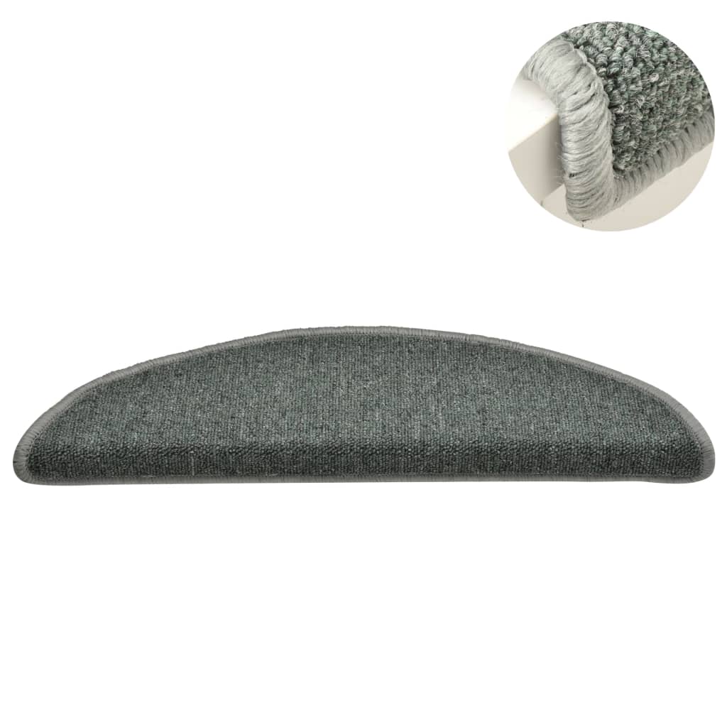 Laiptų kilimėliai, 15 vnt., 56x17x3 cm, tamsiai žali, pusapvaliai