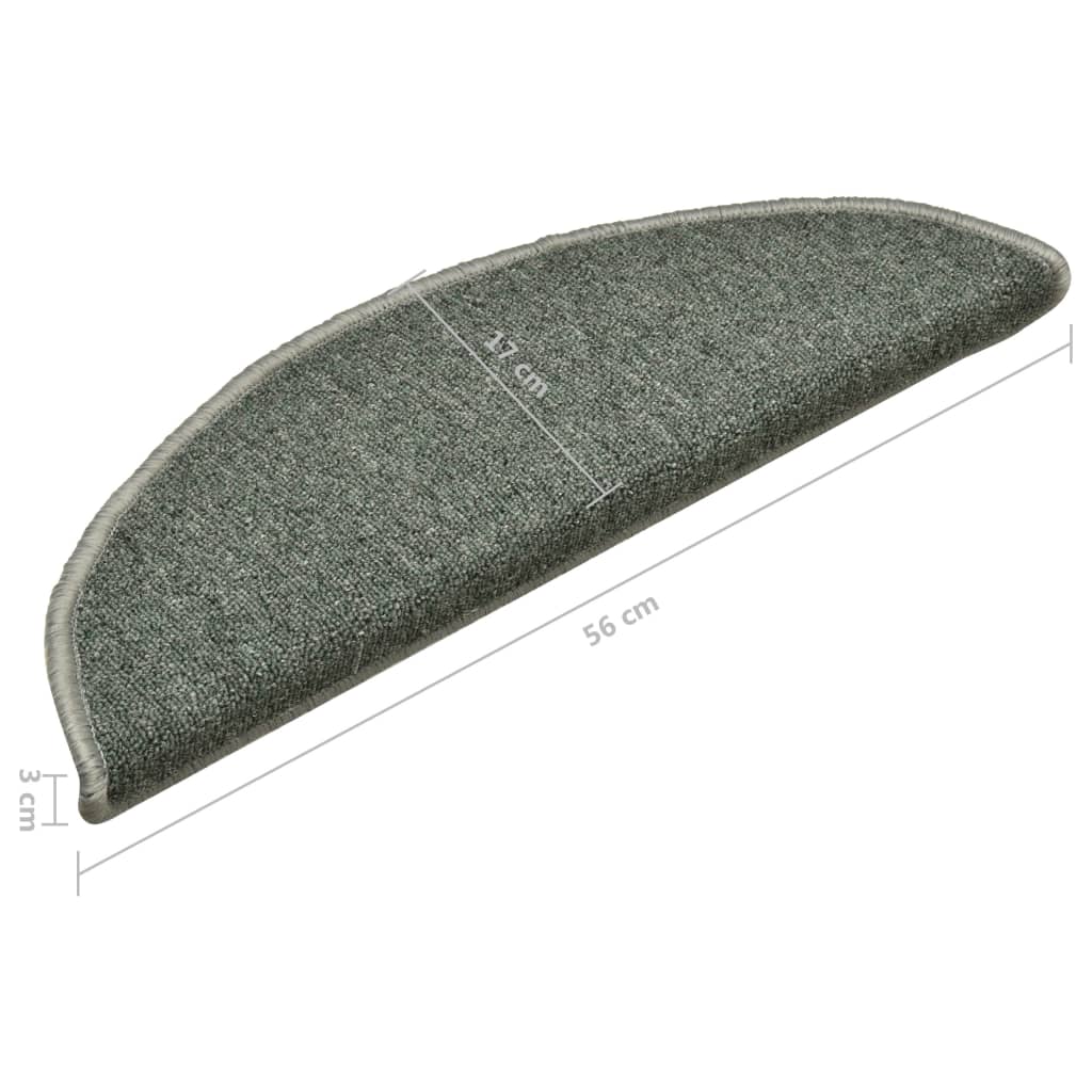 Laiptų kilimėliai, 15 vnt., 56x17x3 cm, tamsiai žali, pusapvaliai