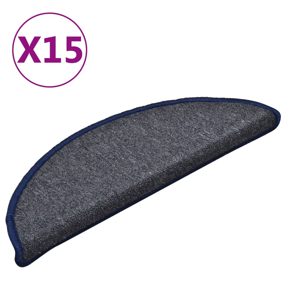 Laiptų kilimėliai, 15 vnt., 56x17x3 cm, tamsiai pilki ir mėlyni, pusapvaliai