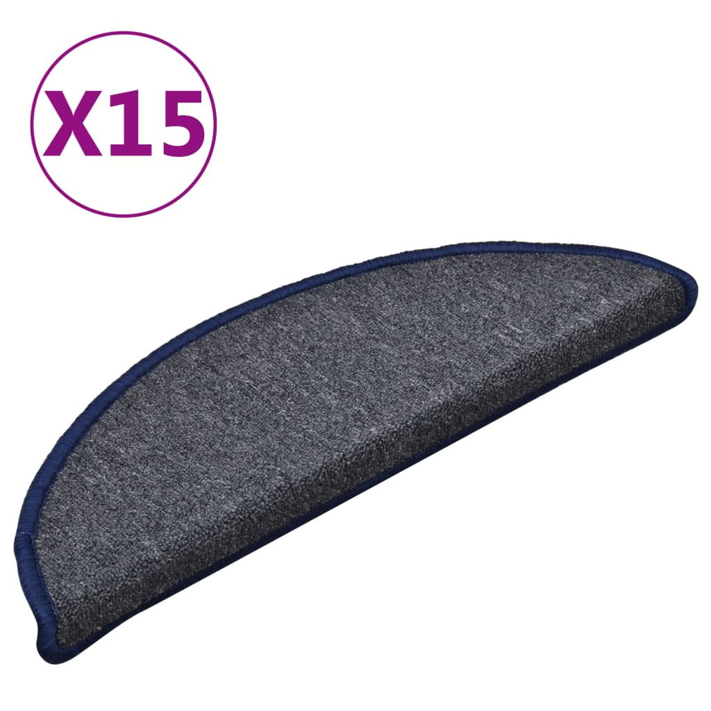 Laiptų kilimėliai, 15 vnt., 56x17x3 cm, tamsiai pilki ir mėlyni, pusapvaliai