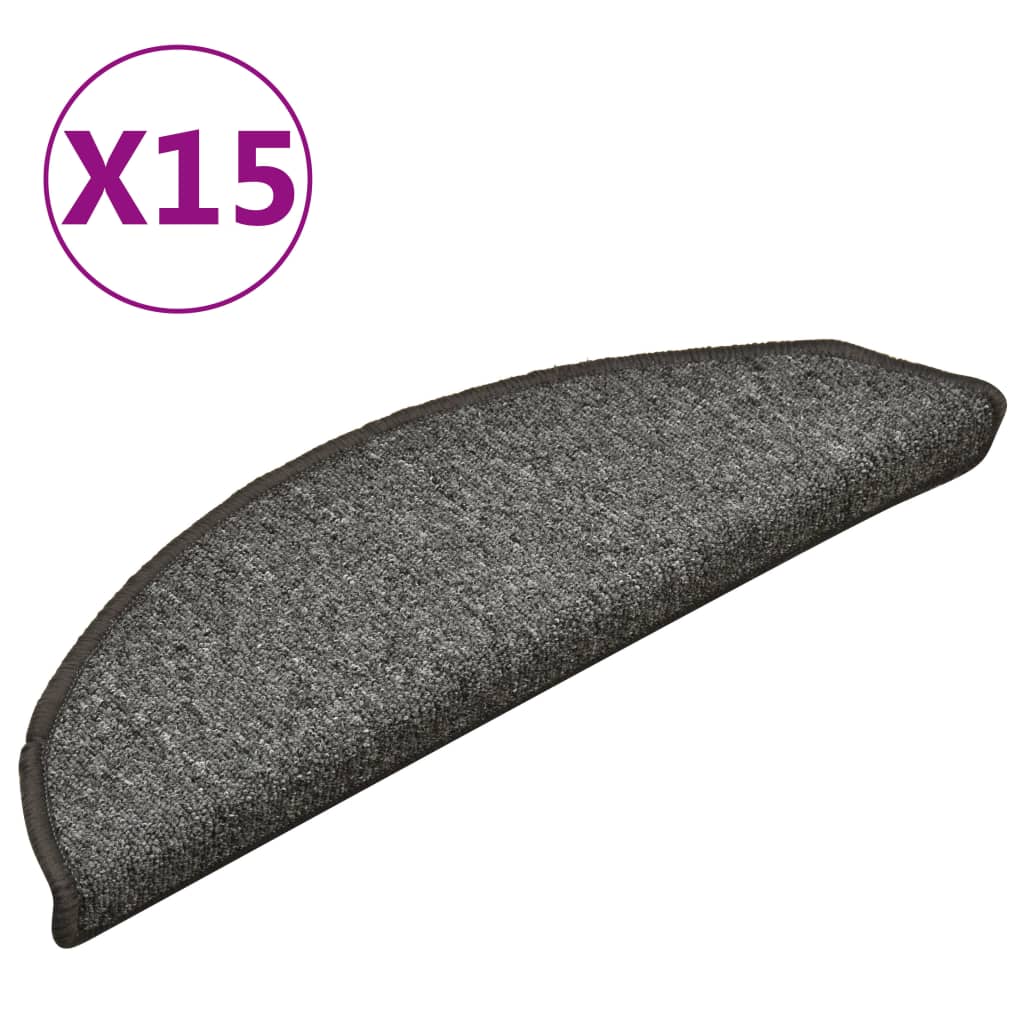 Laiptų kilimėliai, 15 vnt., 56x17x3 cm, tamsiai pilki, pusapvaliai