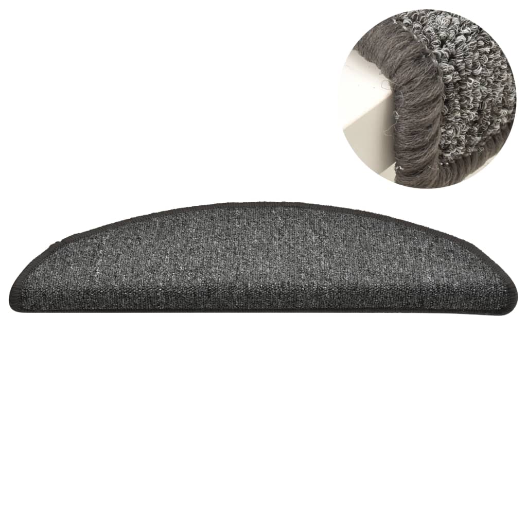 Laiptų kilimėliai, 15 vnt., 56x17x3 cm, tamsiai pilki, pusapvaliai